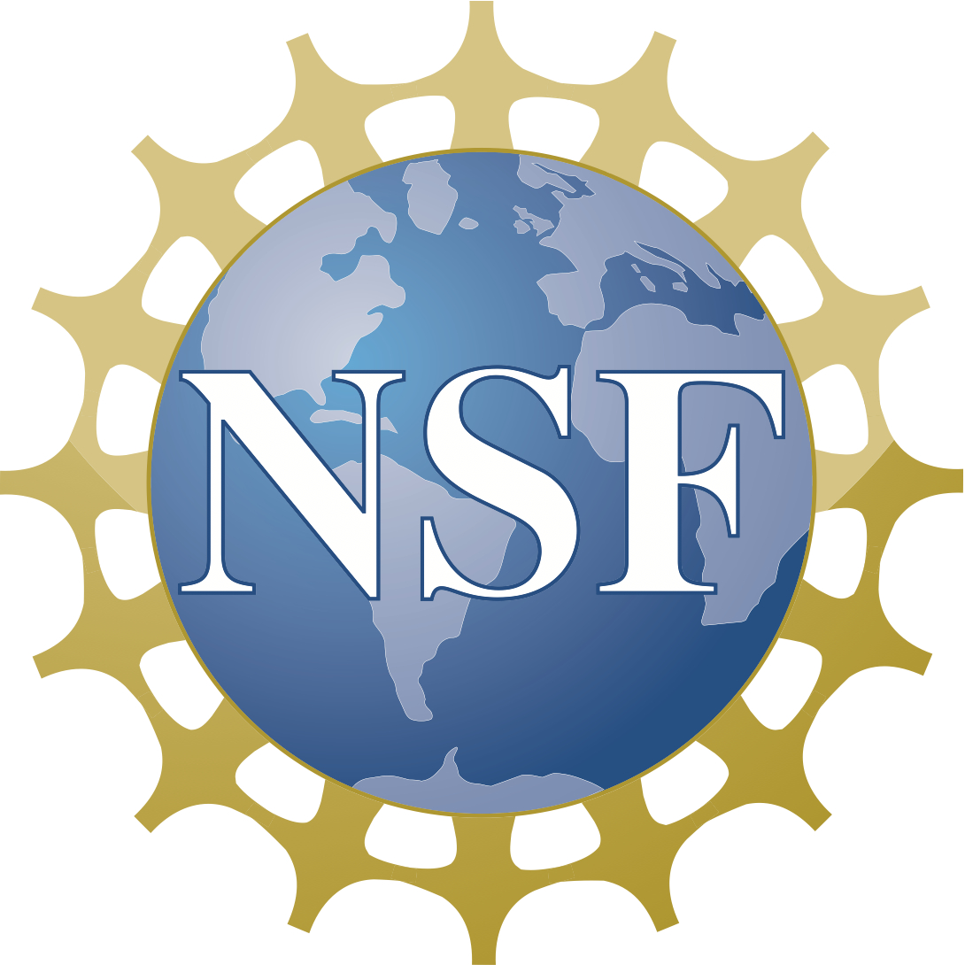 National Science Foundation logo. Blue globe with NSF in white surrounded by gold rays around the globe.